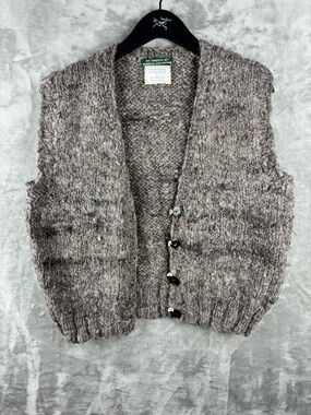 Hand Knit Sweater Vest Wool Blend Boho Cottagecore Custom Clasps USA Womens S/M